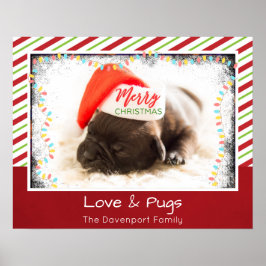 Julpug i Santa Hat med Ljus jul Poster