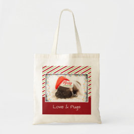 Julpug i Santa Hat med Ljus jul Tygkasse