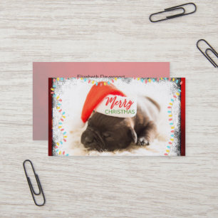 Julpug i Santa Hat med Ljus jul Visitkort