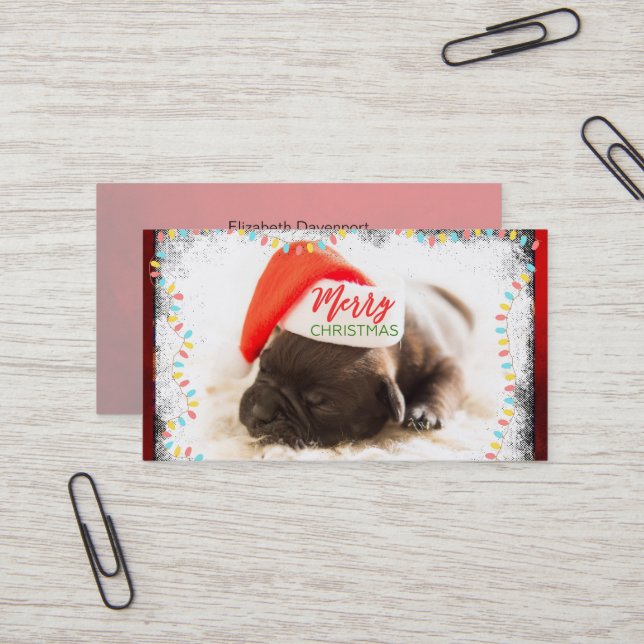 Julpug i Santa Hat med Ljus jul Visitkort (Fram/Back In Situ)