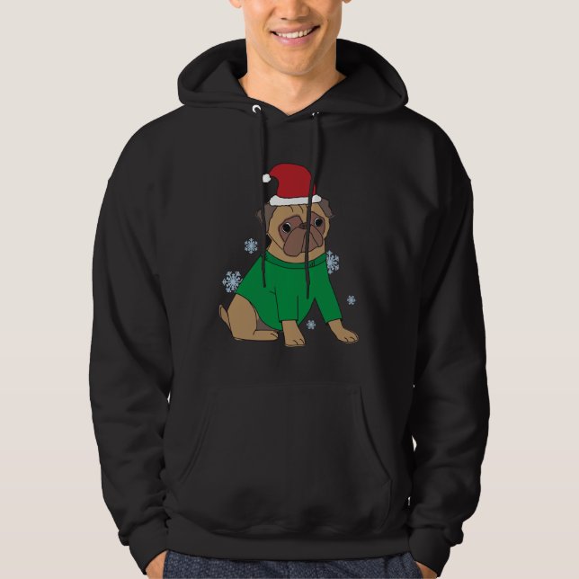 Julpug-Jumperna Festive Illustrated Pug Hund Hoodie (Framsida)
