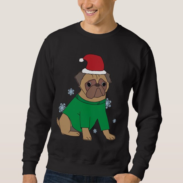 Julpug-Jumperna Festive Illustrated Pug Hund Lång Ärmad Tröja (Framsida)