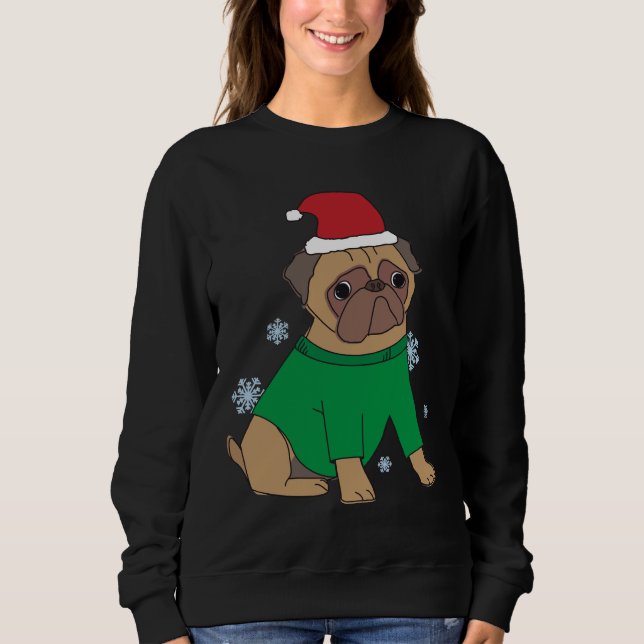 Julpug-Jumperna Festive Illustrated Pug Hund T Shirt (Framsida)