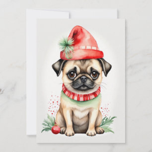Julpug med rött plattat Helgdag Julkort