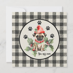 Julpug med rött plattat Helgdag Julkort