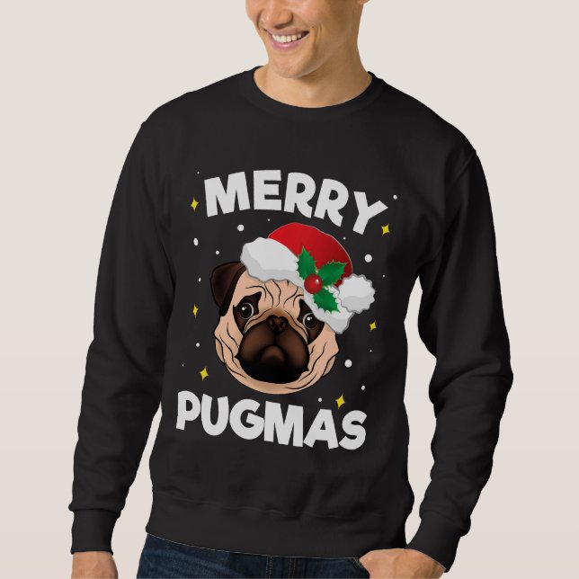 Julpug Santa Gift för Pug Älskare Merry Pugma Lång Ärmad Tröja (Framsida)