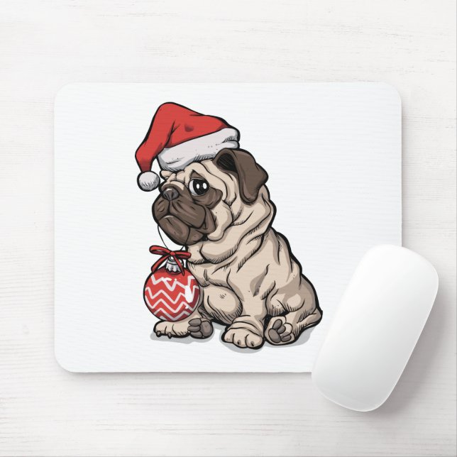 Julpug söt hatt-tecknad musmatta (Med mus)