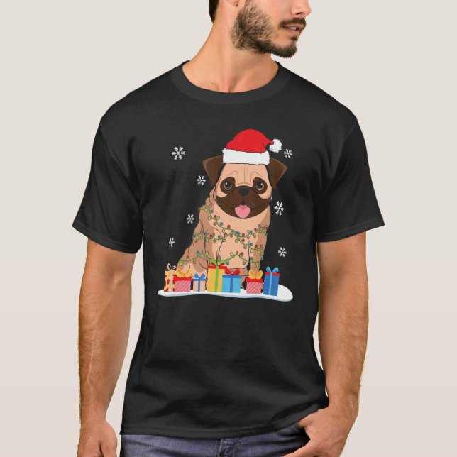 Julpusg med Julgran Ljus och Santa H T Shirt (Framsida)