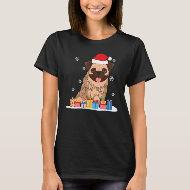 Julpusg med Julgran Ljus och Santa H T Shirt (Framsida)