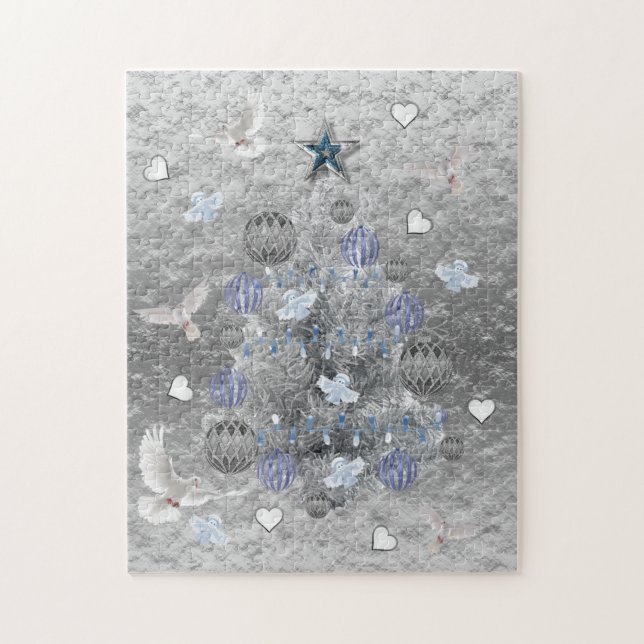 Julpussel Blue Silver Träd Pussel (Vertikal)