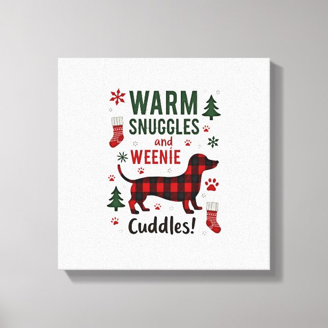 Julpyjamas för Weenie Dog, söt Weiner ful jultröja Canvastryck (Framsida)