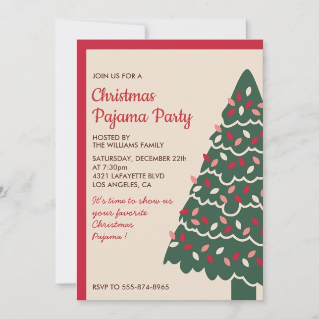 Julpyjamasparty inbjudan Klassisk jätte träd (Framsida)
