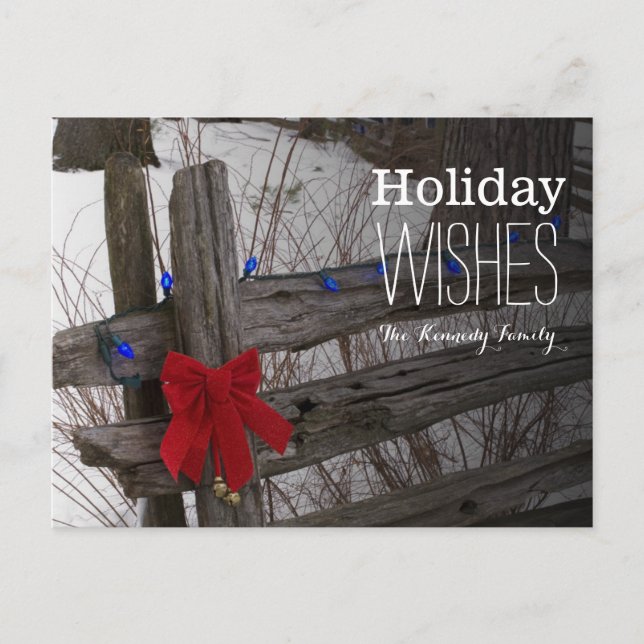 Julpynt på ett gammalt trästaket helg vykort (Framsida)
