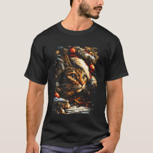 Julrandig huskatt med tomteluva Festive Vinter T Shirt