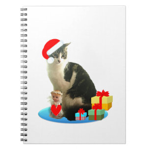 Julrandig katt och söt liten ängel anteckningsbok med spiral