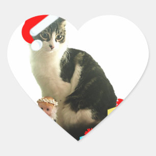 Julrandig katt och söt liten ängel hjärtformat klistermärke