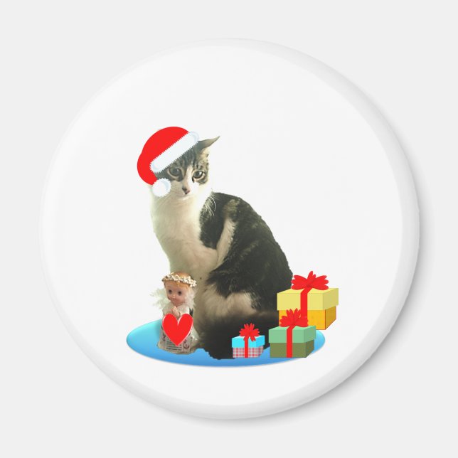 Julrandig katt och söt liten ängel magnet (Framsidan)