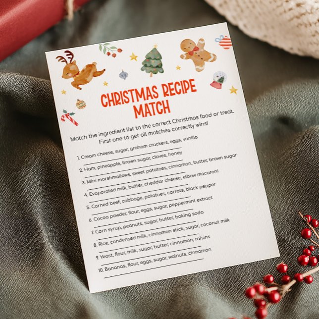 Julreceptsmatchningsspel Julkort (Christmas Party Games )