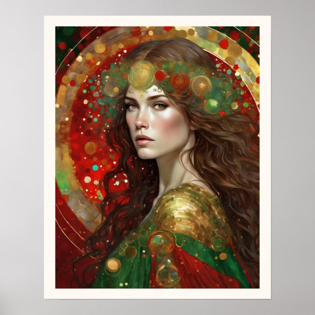 Julreflektioner Kvinna med Brown Hair Poster (Framsidan)