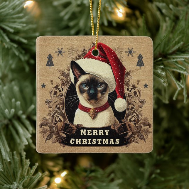 Julregal Siamese Cat, Julafton Santa Kitten Julgransprydnad Keramik (Träd)