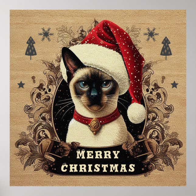 Julregal Siamese Cat, Julafton Santa Kitten Poster (Framsidan)