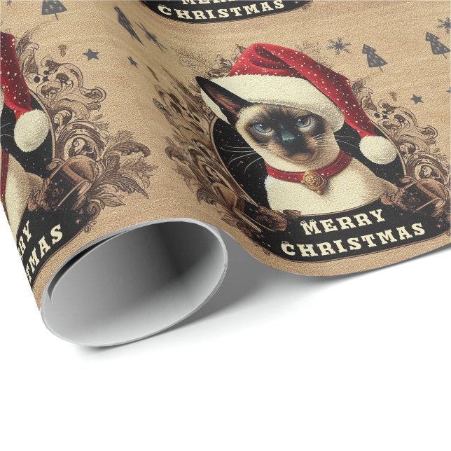 Julregal Siamese Cat, Julafton Santa Kitten Presentpapper (Rullad Hörn)