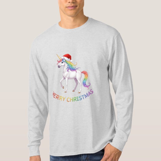 Julregnbåge Enhörning Tomtehatt T Shirt (Framsida)