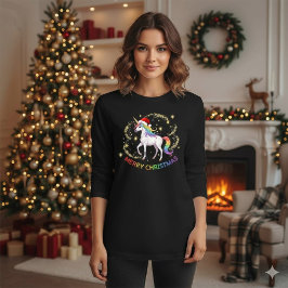 Julregnbåge Enhörning Tomtehatt T Shirt