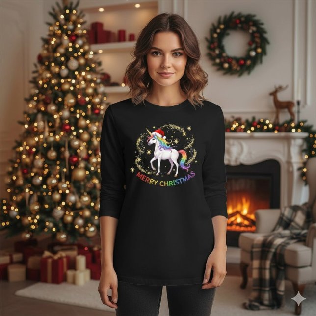 Julregnbåge Enhörning Tomtehatt T Shirt (Skapare uppladdad)