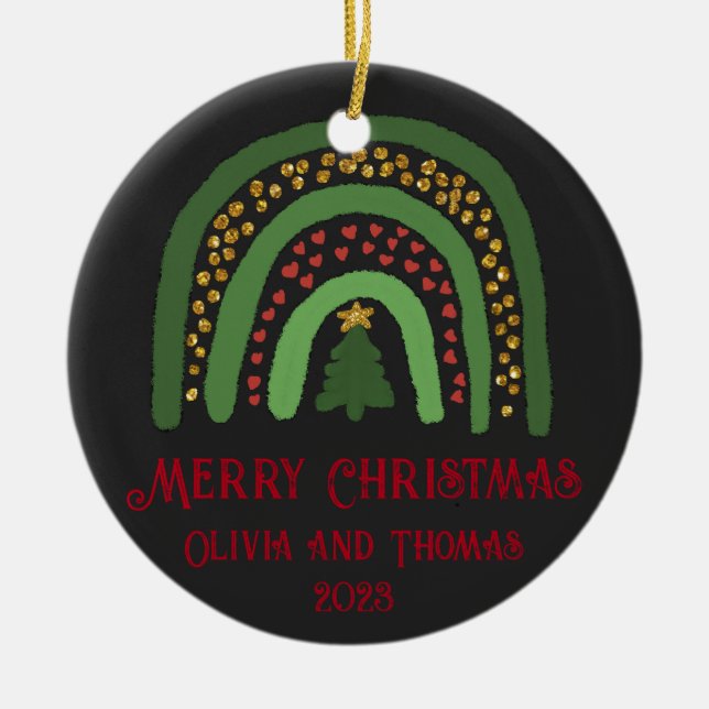 Julregnbåge glitter röd guld grönt julgransprydnad keramik (Framsidan)