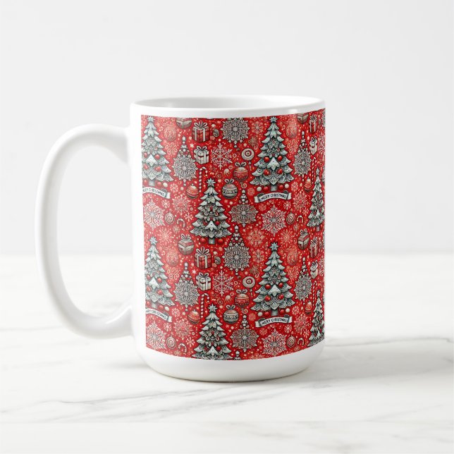 Julrelaterat mönster med träd och snöflingor kaffemugg (Vänster)