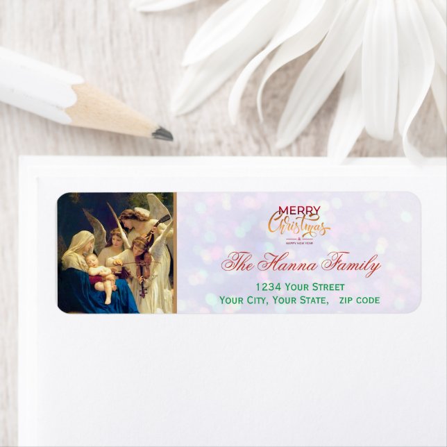 Julreligiösa änglar julkrubba God Jul Returadress Etikett (Insitu)