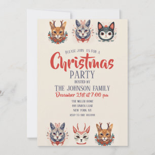 Julren Cat Illustration Mönster Inbjudningar