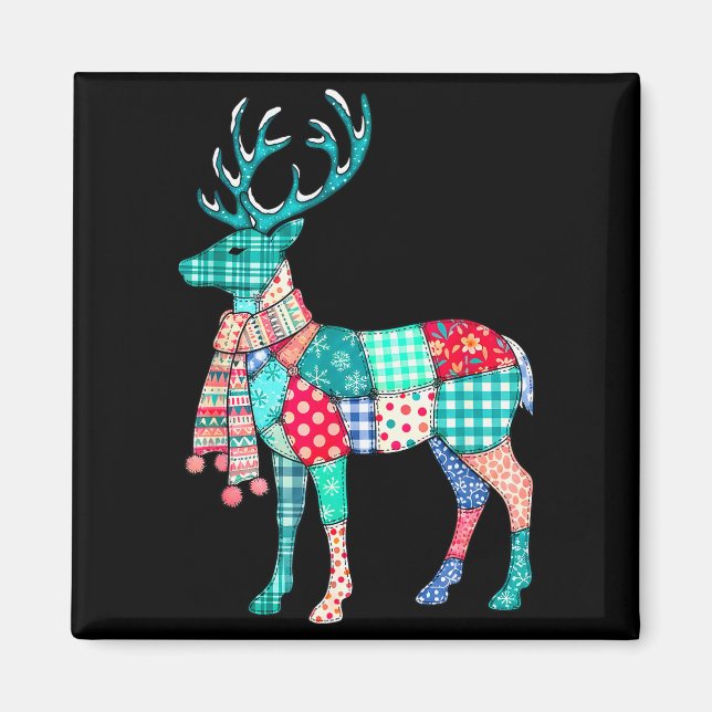 Julren Patchwork Renar Män Kvinnor Ki Magnet (Framsidan)