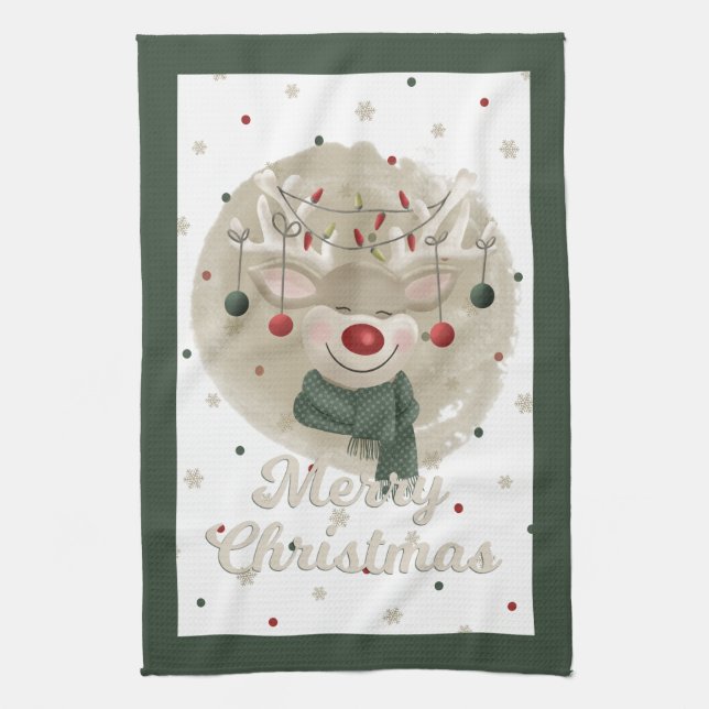 Julren Reindeer Tea Towel - Grönt Kökshandduk (Vertikal)