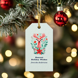 Julren Rener Blommigt Mint Helgdag Presentetikett