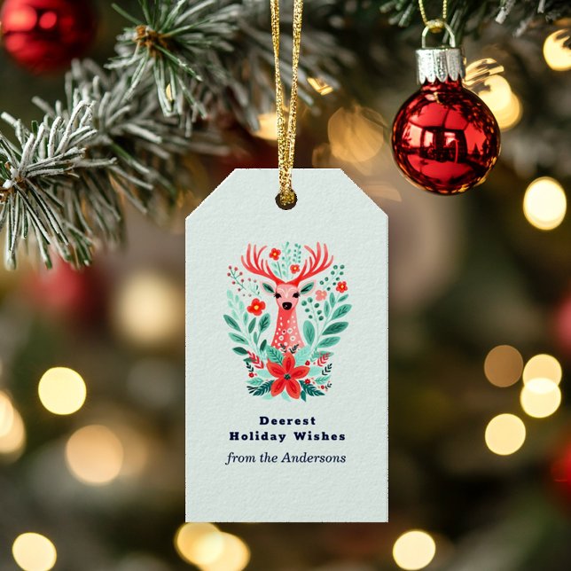 Julren Rener Blommigt Mint Helgdag Presentetikett (Skapare uppladdad)