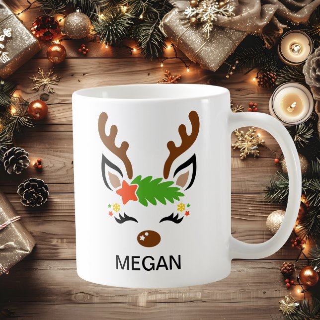 Julren Utformad Ren Namn Present Kaffemugg (Star Reindeer Face Custom Name Holiday Coffee Mug
)