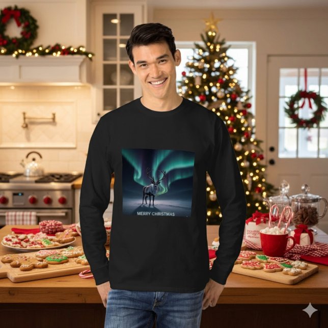 Julrenar Aurora Borealis Nattlig himmel T Shirt (Skapare uppladdad)