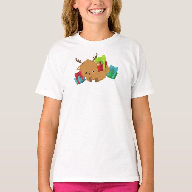 Julrenar, Cute Reindeer, Gifts, Presenter T Shirt (Framsida)