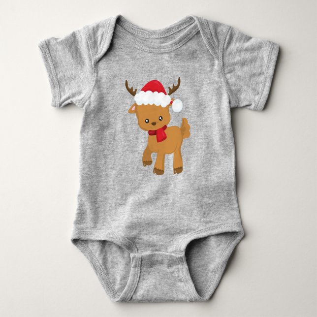 Julrenar, Cute Reindeer, Santa Hat T Shirt (Framsida)