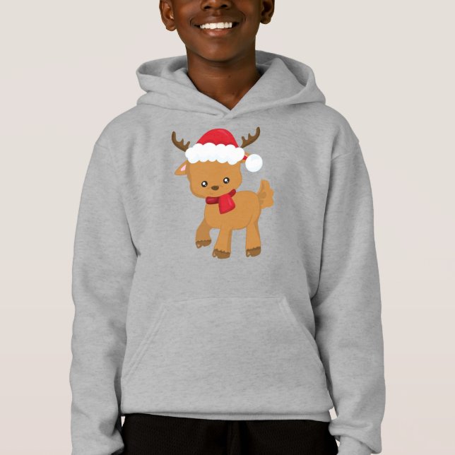 Julrenar, Cute Reindeer, Santa Hat T Shirt (Framsida)