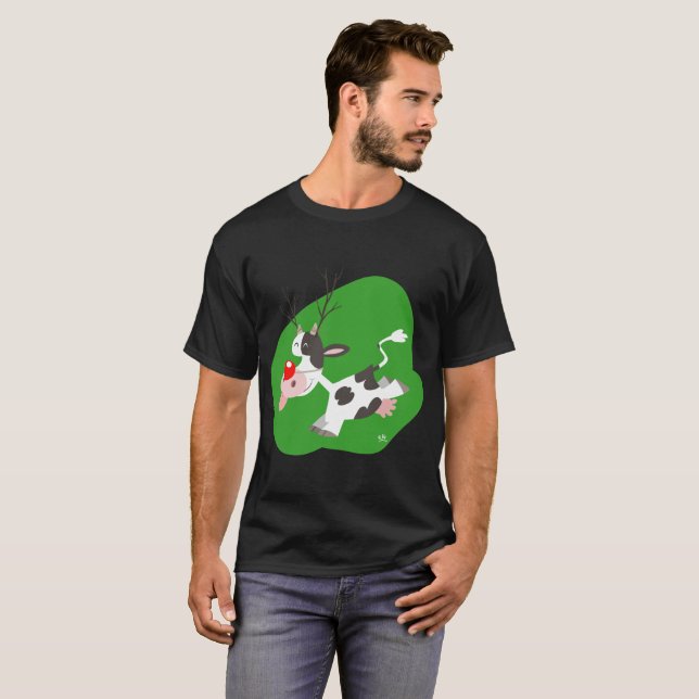 Julrenar (Cute Tecknad Cow) T-Shirt (Hel framsida)