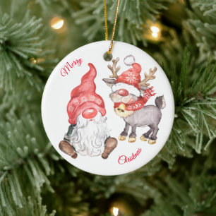 Julrenar med Gnome Julgransprydnad Keramik