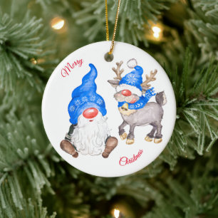 Julrenar med Gnome Julgransprydnad Keramik