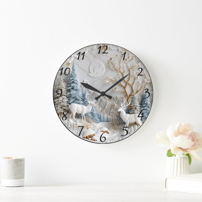 Julrenar med Snöflingor Stor Klocka (Hem)