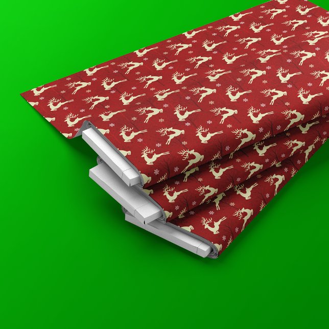 Julrenar Mönster Guld Red Tyg (Skapare uppladdad)