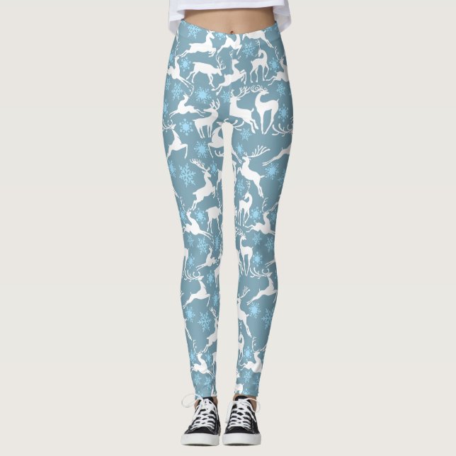 Julrenar Mönster, vita 02 Grått BG Leggings (Framsida)