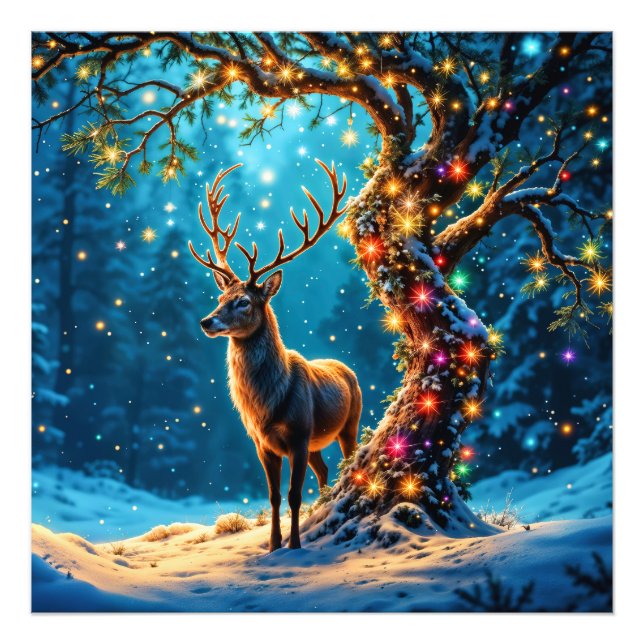 Julrenar North Pole fantasykonst Fototryck (Framsidan)