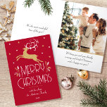 Julrenar och Anpassningsbar Foto Deep Red Guld Helgkort<br><div class="desc">Ett julkort för konstverk Deco stil,  med redigerbar text och ett eget foto för anpassningsbarna inuti. Den här snyggten har en avledande renare som är försedd med dekorativa löv och stjärnor. Texten kan vara personlig med namn,  datum och hälsning. Färg: djupt rött,  vitt och guld färgad struktur.</div>